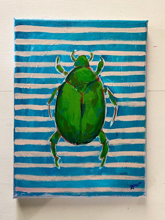 Green Beetle with Stripes