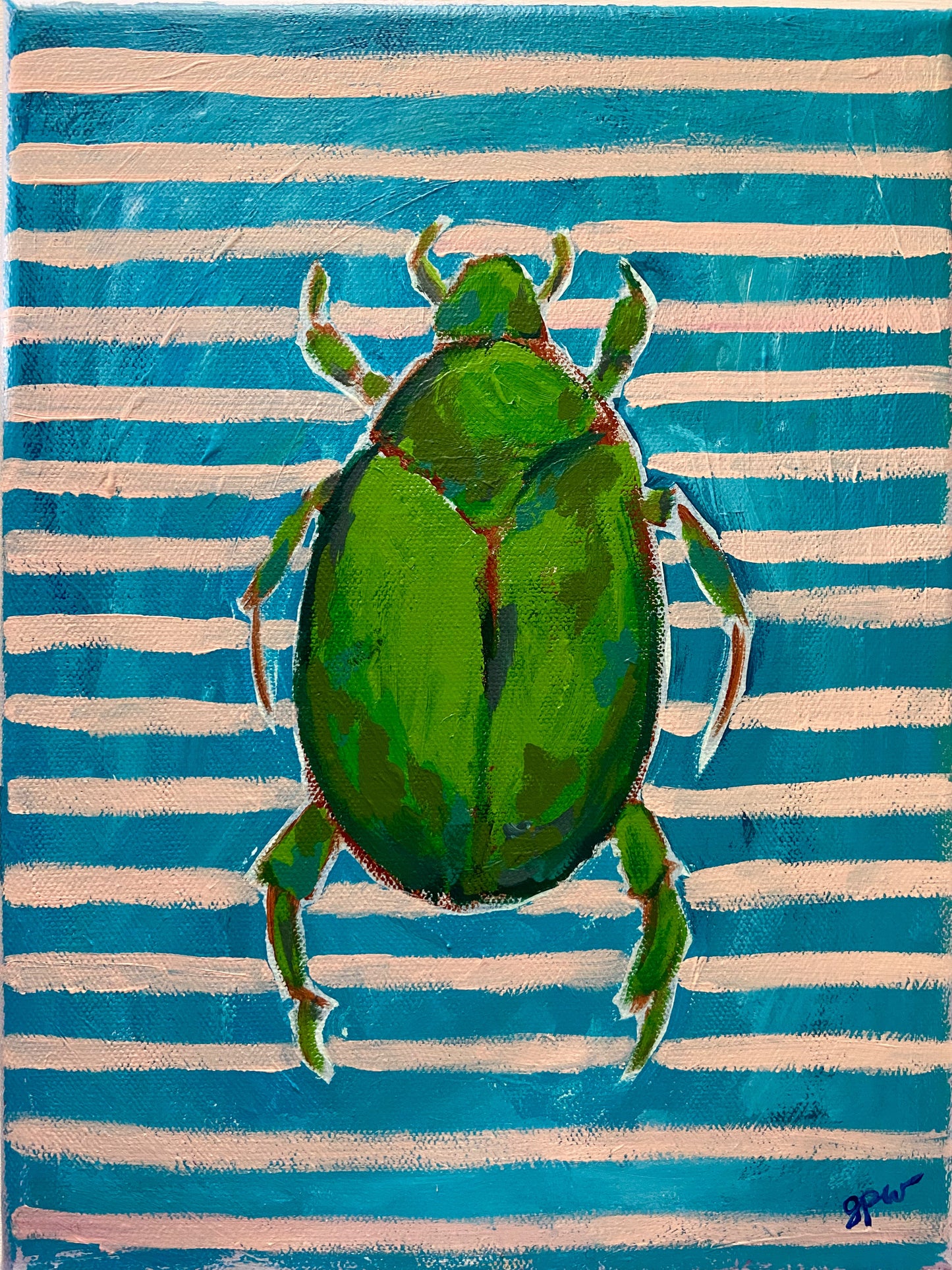 Green Beetle with Stripes