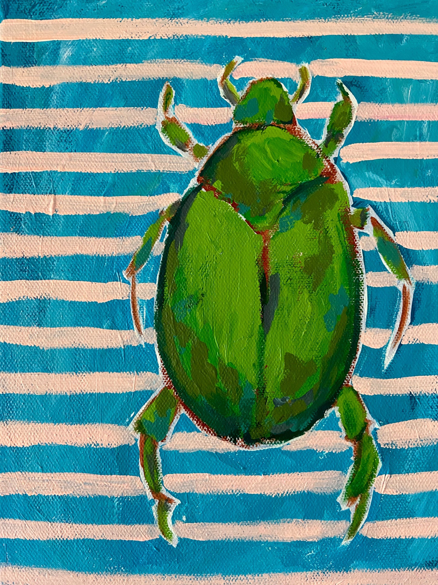 Green Beetle with Stripes