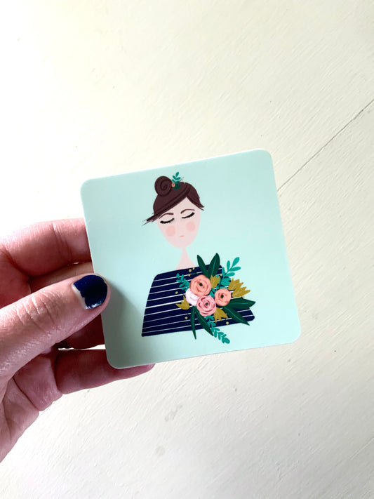 girl with flowers sticker
